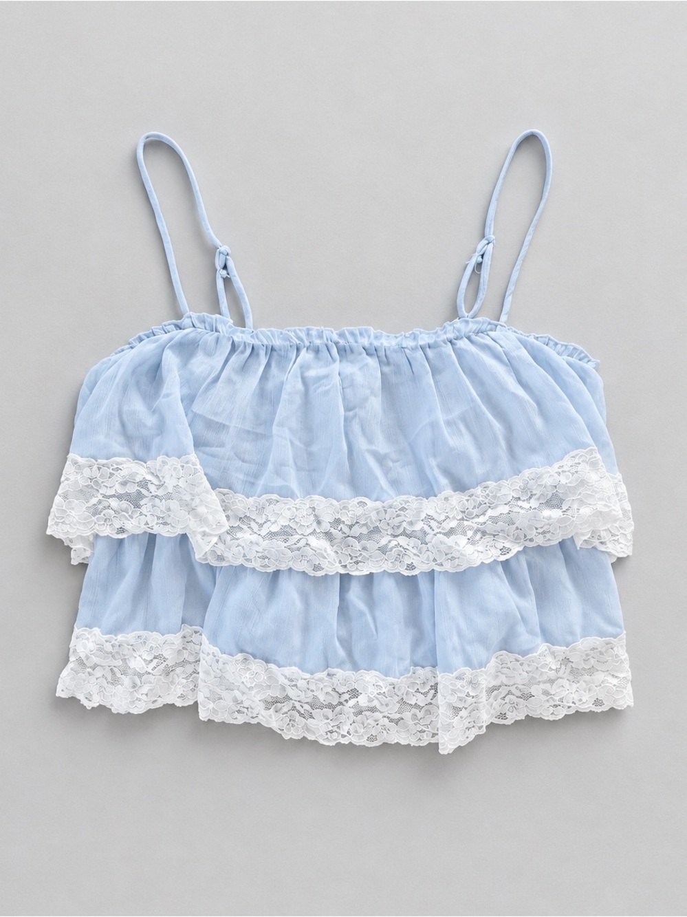 Light Blue Lace-Trim Ruffle Cami Top - Picture 2 of 5